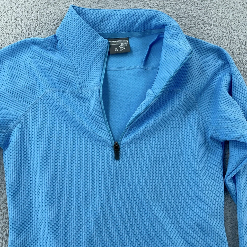 Pulôver feminino Salomon quarto de zíper pequeno azul waffle malha manga longa corrida - Imagem 2 de 4