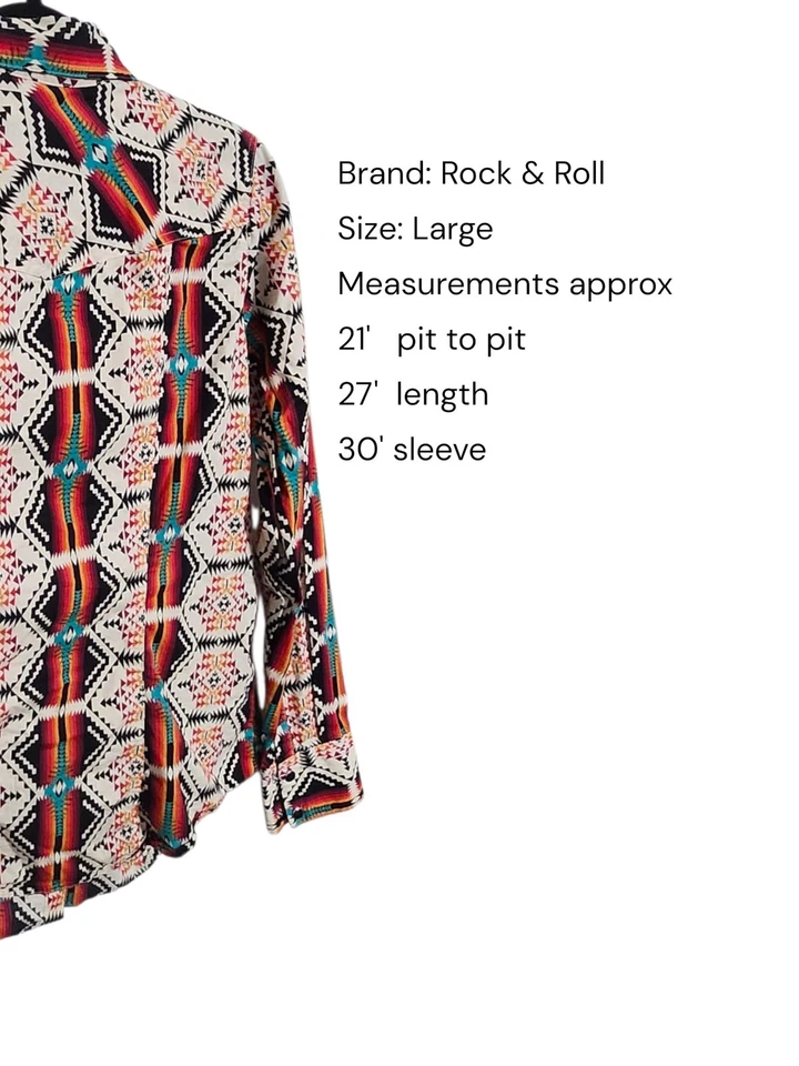 Rock & Roll Denim Southwestern Aztec Snap Button Junior/Youth Shirt Top  - Image 2 of 4