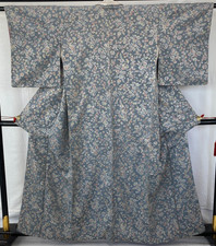 Japanese Vintage Kimono Silk Gray Komon Traditional Authentic Length 62 in