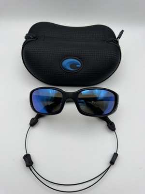 Costa Del Mar Brine Black Sunglasses Blue Mirrored Lenses Case Retainer Strap