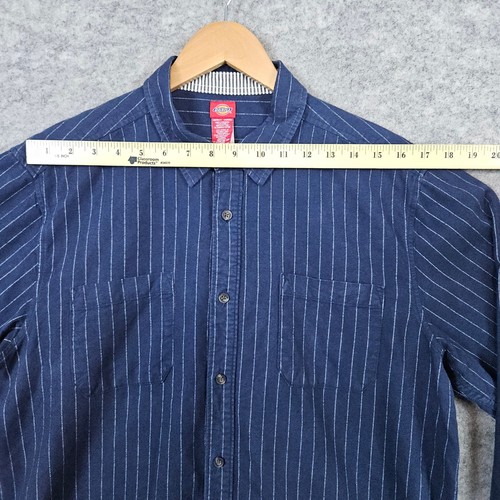 Dickies Mens L Blue Pinstripe Long Sleeve Button Up Shirt Workwear 100% Cotton - Picture 5 of 9
