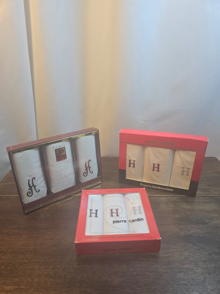 NIB 9pc Monogrammed H Handkerchiefs White 6 Pierre Cardin 3 Paris Classic 
