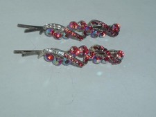 RED PINK RHINESTONE BOBBY PINS HAIR ACCESSORY