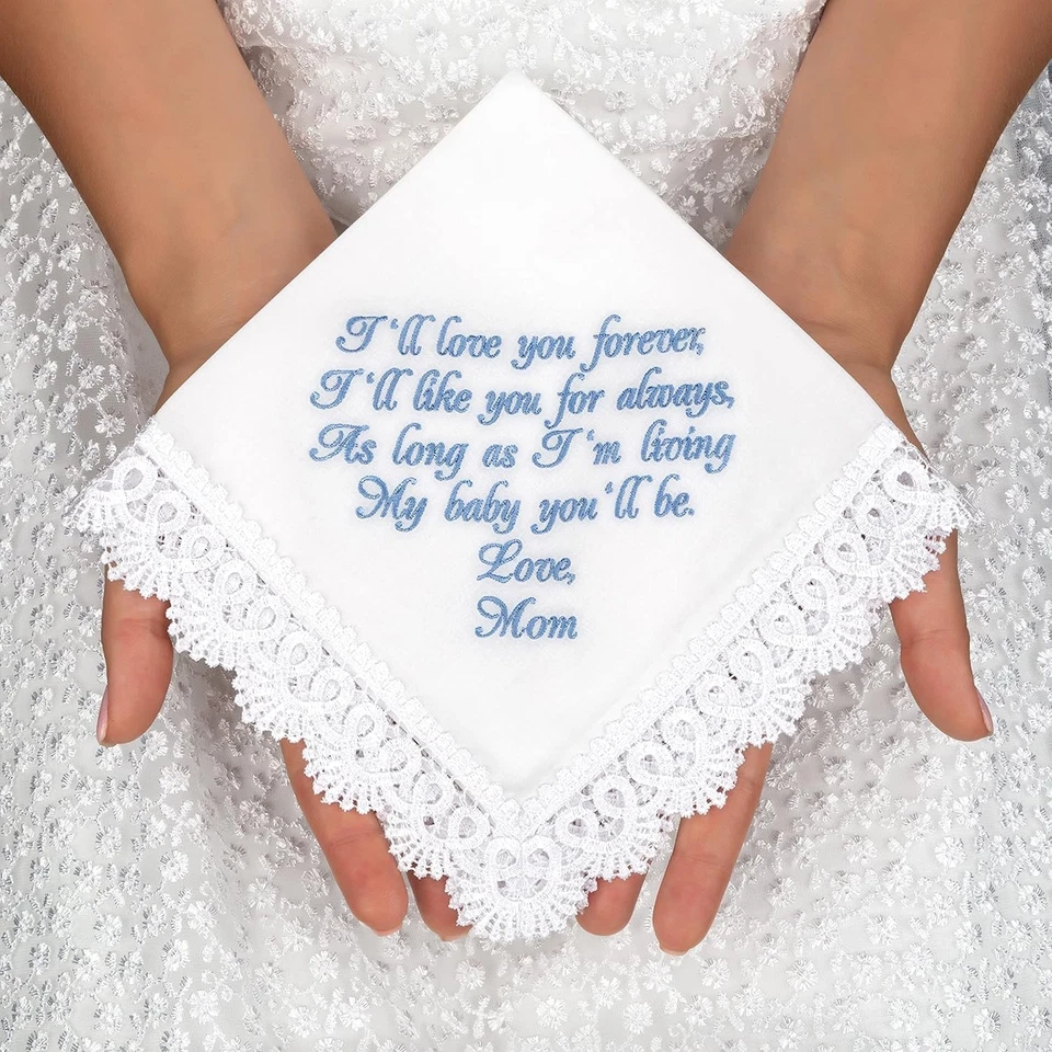 Pañuelo de boda de algodón para novia madre niña regalo algo azul 14,5x14,5 Foto 4 de 4