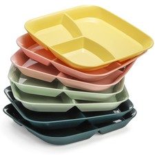 8 Pk Unbreakable Divided Plates 10"Portion Control Plates Reusable 3-Compartment