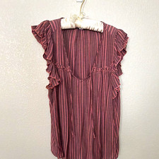 Old Navy Womens XL Burgundy/Pink Striped V-Ne...