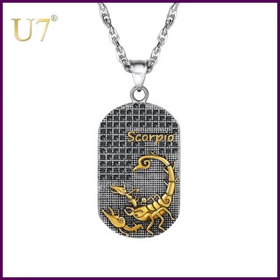 Collar U7 con 12 constelaciones del zodiaco en relieve dorado, amuleto de acero