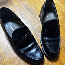 PRADA Prada logo plate leather platform loafers, size 37 JP 24cm, black