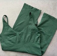 PINK ACTIVE Green Sleeveless Adjustable Strap V Neck Jumpsuit Women s Size S