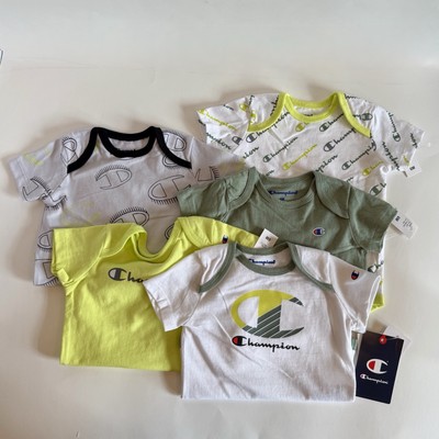 NEW!! Champion Baby Infant 5 Piece Bodysuits Set Size 3-6m Green White Printed