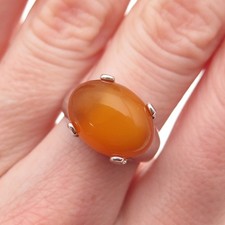 925 Sterling Silver Vintage Real Amber Modernist Ring Size 7.25