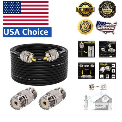 Durable 49.2ft RG58 PL259 Coax Cable + 2 SO239 Adaptors for Optimal Performance