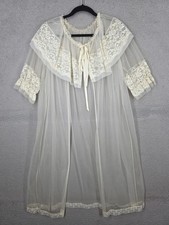 Vintage 50s Peignoir Gown Sheer Ivory Chiffon Night Gown Robe Size Medium AS IS