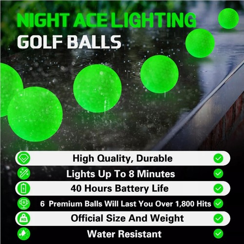 Glow Golf Ball Glof Lighting Ball Luminous Fluorescent Auto Absorp Light Night - Picture 3 of 8