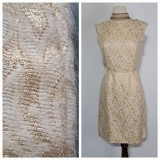 Vintage 1960s Sheath Dress Cream Gold Mohair Sz S M Sleeveless Cocktail Party