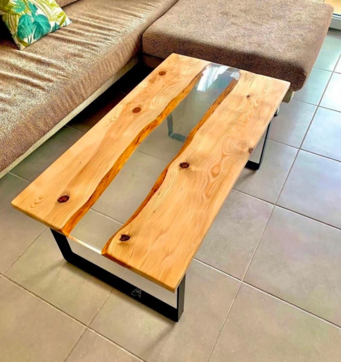 Coffee end Table Acacia wood clear Epoxy Resin Table Home décor table Furniture-image