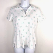 Talbots Womens Top sz S White Short Sleeve Polo Nautical Lightweight Stretch 
