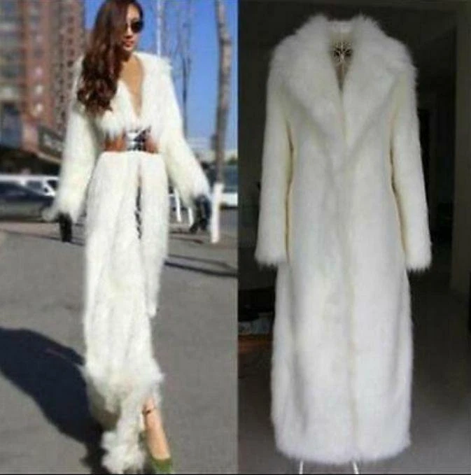 Luxury Women's Super Long Faux Fur Coat Trench Full Length