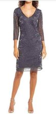Pisarro Nights Womens Size 6 Gunmetal Gray Beaded and Sequin Cocktail Dress NEW