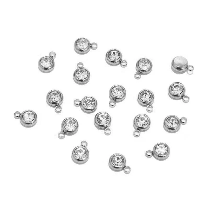 Dijes de cristal de piedra de nacimiento de acero inoxidable tono plata 12 colores 50 piezas 6 mm Foto 4 de 4