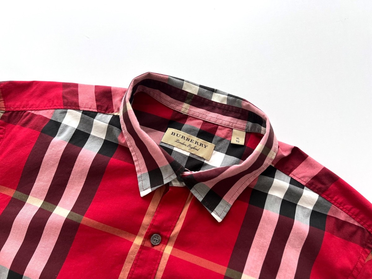 Luxury Men's BURBERRY BRIT Red Cotton Nova Check Shirt Luxury Men's BURBERRY BRIT Red Cotton Nova Check Shirt