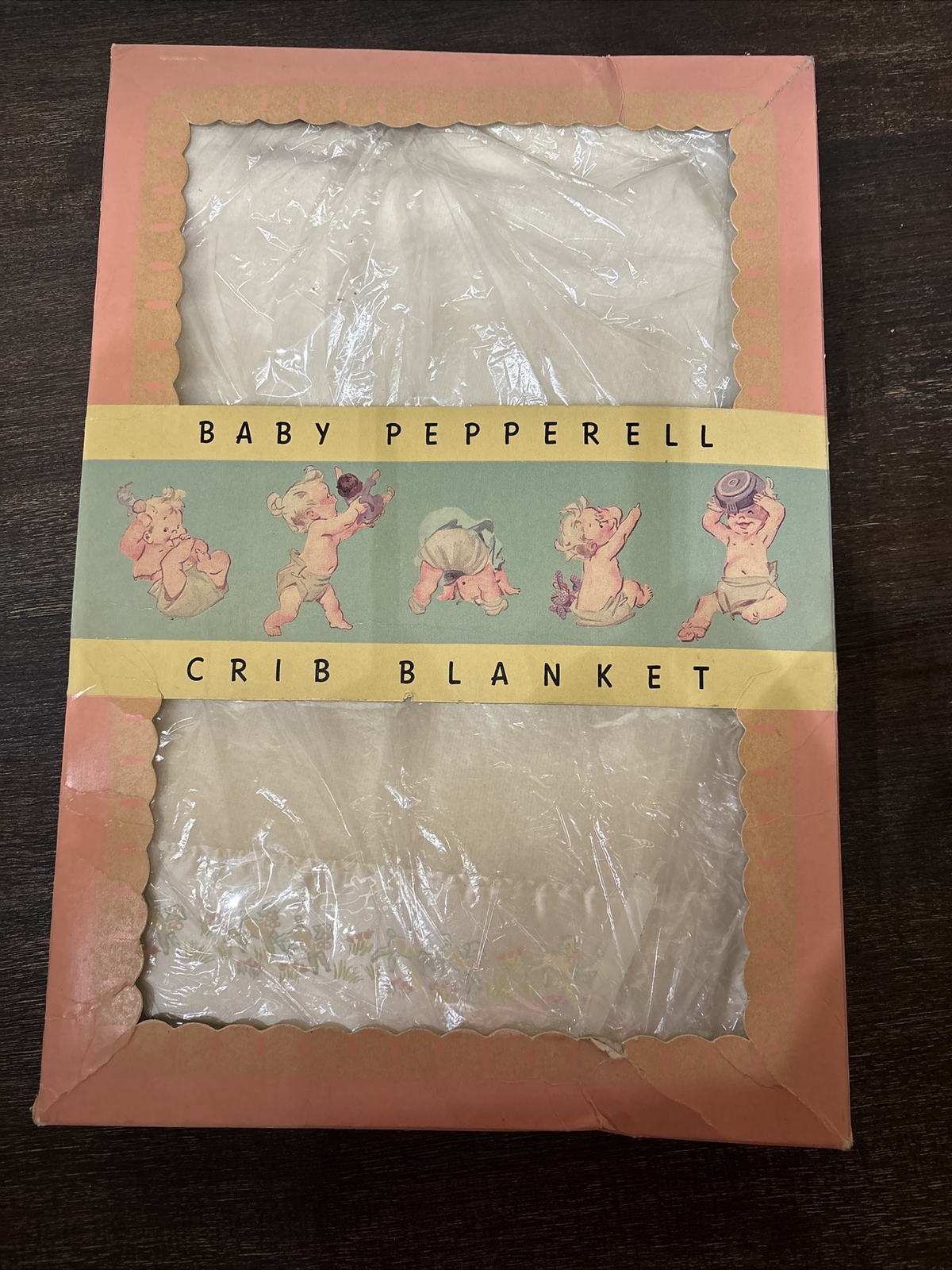 Vintage Pepperell Crib Blanket Baby Lamb Satin Trim White 36"x50" w/Box