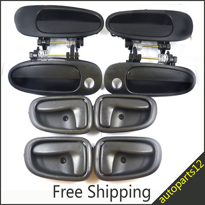 8-Piece Door Handle Kit For 1993-1997 Toyota Corolla - Black Outside & Inside Handles