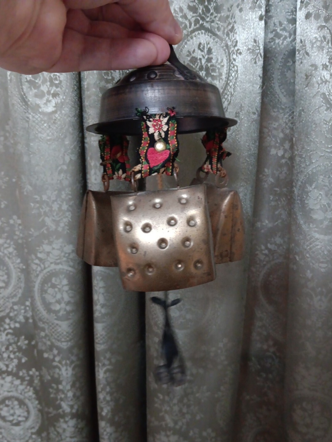 Vintage Exotic Hanging Copper Bell Art Wind Chimes  Lovely Tones Wabi-sabi Decor