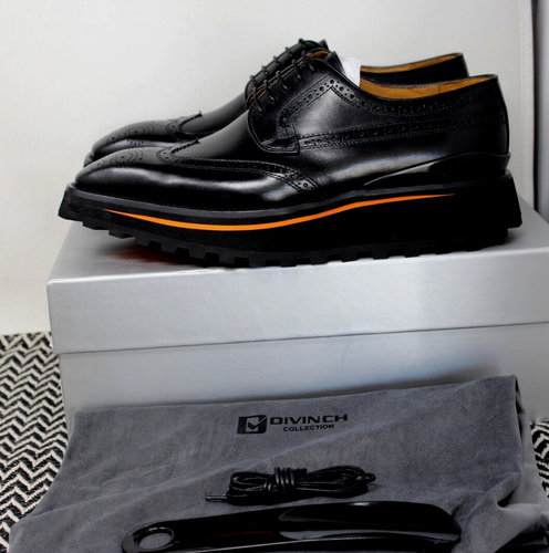 DIVINCH COLLECTION 2886B HANDCRAFTED CALFSKIN OXFORD SHOES BLACK SIZE 7 1/2 NIB - Picture 3 of 19