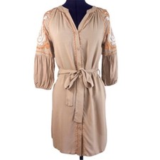 Available Women’s Tan Orange White Embroidered Long Sleeve Dress Size Small