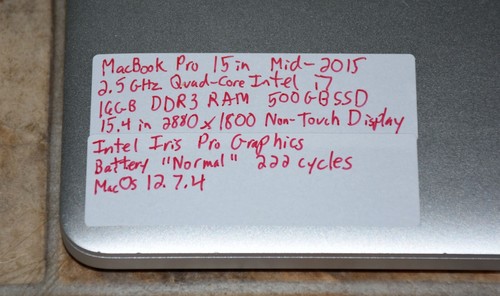 Apple MacBook Pro 15" Mid 2015 i7 2.5GHz 16GB DDR3 500GB SSD MacOS 12.7.4 - Afbeelding 3 van 14