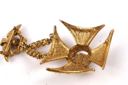 Vintage Florenza Gold Tone Heraldic Maltese Cross Brooch Shield Eagle Crest - Picture 5 of 7