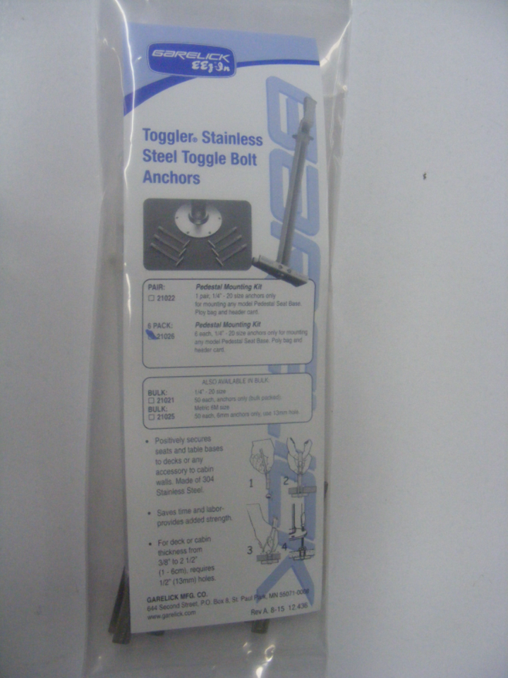 6PACK Garelick 21026 Toggle Bolt Anchor Stainless Steel Boat Cabin Base