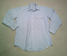 Vintage LL Bean Button Up Shirt Mens Medium 15.5 Blue Check Pocket 80s