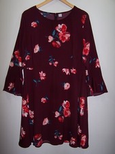 Old Navy Knee Length Dress, Burgundy & Multicolor Floral, Bell Sleeves Size XL