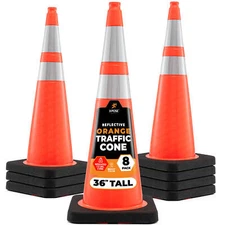 Xpose Safety 36 Inch Orange Traffic Cones 12 Pounds with 6" & 4" Collars, 8-Pack