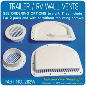 Trailer / RV Vents – 2 Inner & 2 Outer Vent Set In White, For Utility, Cargo, Or Motorcycle Sidewalls