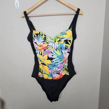 La Blanca One Piece Bathing Suit Black, Blue Multi-Color Floral Tropical Size 12
