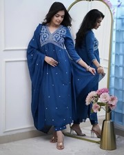 A-line Suit Set For Women Long Sleeve V-Neck Traditional Indian Dress
