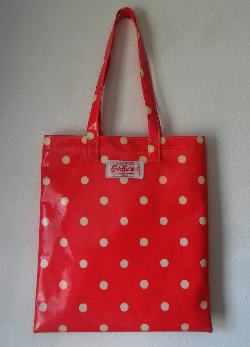 CATH KIDSTON White Polka Dots on Red Oilcloth Shopper BAG Tote Document Carrier