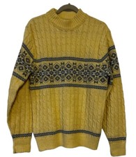 VINTAGE Lord Jeff Sweater Grandpa Large Yellow Cable Knit Mock Neck Pullover