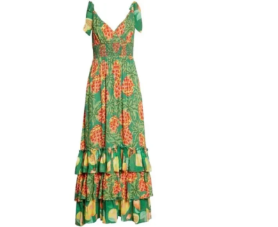 Farm Rio Women's Pineapple Galore Smocked Waist Maxi Dress - Green - Size Medium