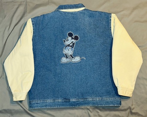 Vintage Disney Mickey Mouse Varsity Jacket Denim Athletic Club Large Jean - Picture 2 of 21