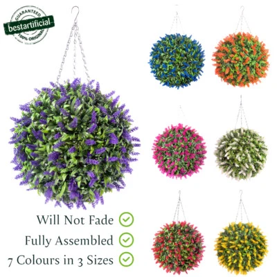 Best Artificial Lavender Lush Long Leaf Topiary Flower Ball Hanging Basket Plant