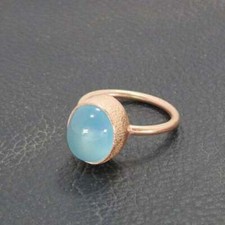 Aqua Chalcedony Rose Gold Plated Ring 925 Sterling Silver Ring All Size Gift
