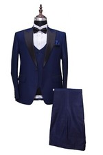 Men Blue Suits Designer Wedding Dinner Party Wear Tuxedo Suits Coat Pant Vest