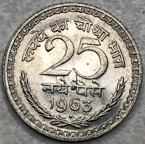 Moneta 25 Paise Repubblica 1963 B India Mondo Estero F352 - Foto 1 di 4