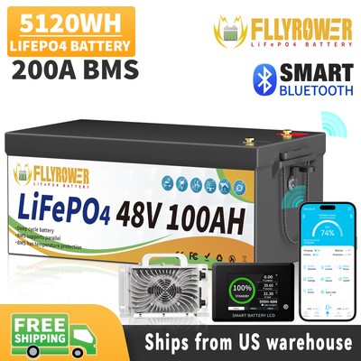48V 100Ah Lithium LiFePO4 Batterie 200A BMS for Golf Cart+Monitor/BT/20A Charger