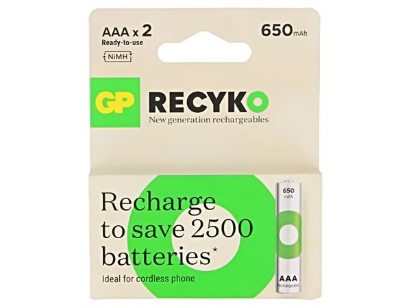 65AAAHCE Batt: Ni-Mh AAA,R3 1,2V 650Mah Lsd Blister Ready2Use 2Stk. Gp-image