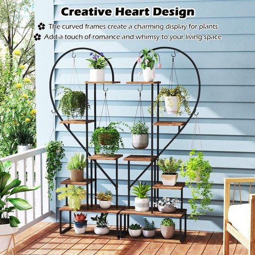 6-Tier Metal Plant Stand Heart-Shape Ladder Plant Shelves with 12 Boards 2 Packs - Picture 2 of 10